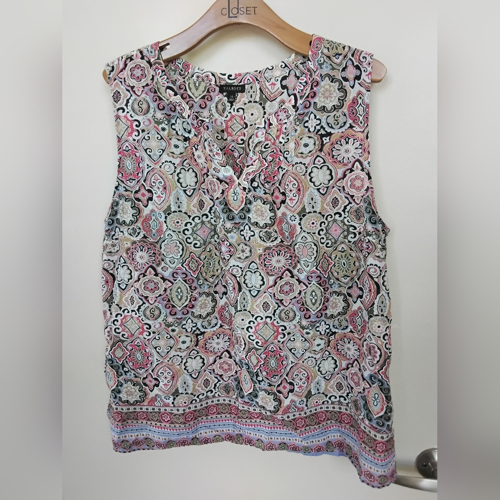 Talbots Pink Multi Paisley-Print Sleeveless V-Neck Top